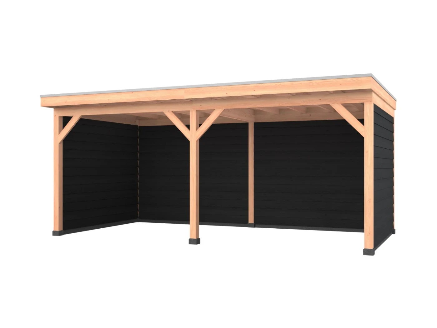 Douglas overkapping, 600 x 300, met achterwand en twee zijwanden, Westwood Comfort Zwart - Afbeelding 1